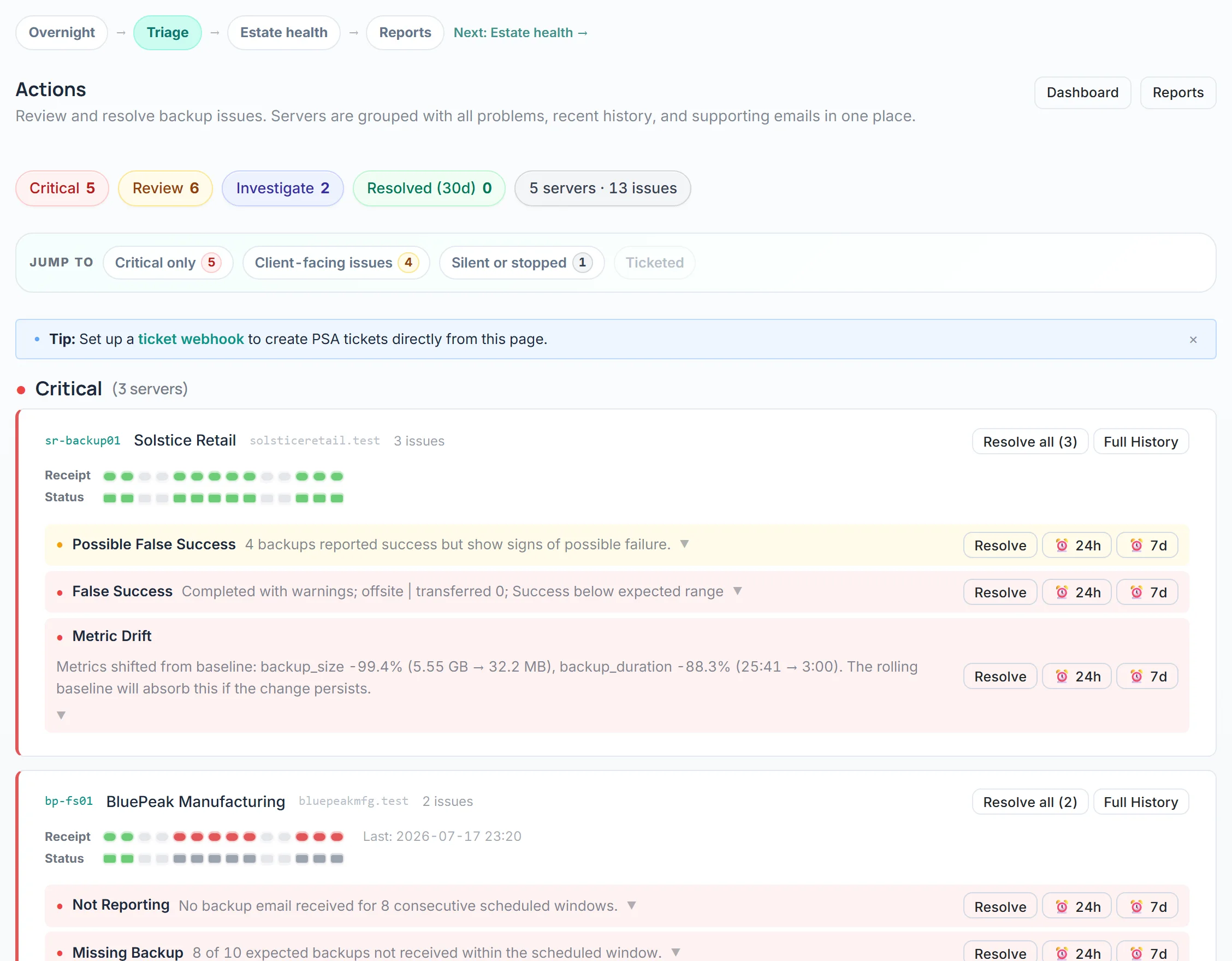 Sample Nightwatch view: the work, with the evidence attached.